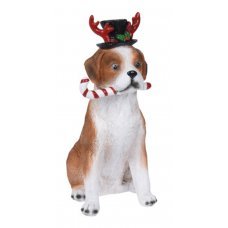 Χριστουγεννιάτικα Διακοσμητικό Σκυλάκι Καφέ - Λευκό (22cm)